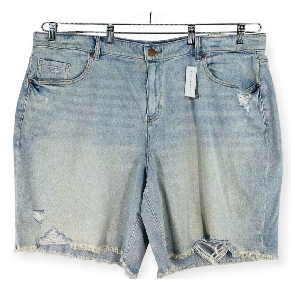 Lane Bryant Jean Shorts 24 Boyfriend Bermuda Signature Fit Mid Rise Distressed